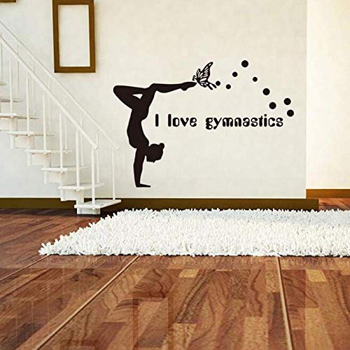 J'Aime La Gymnastique Danse Papillon Stickers Muraux Pour Le Salon Filles Chambre Décoration Murale 57X95 Cm