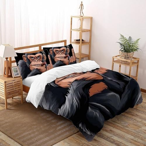 Housse de couette singe noir 200x200cm impression 3D microfibre soyeuse
