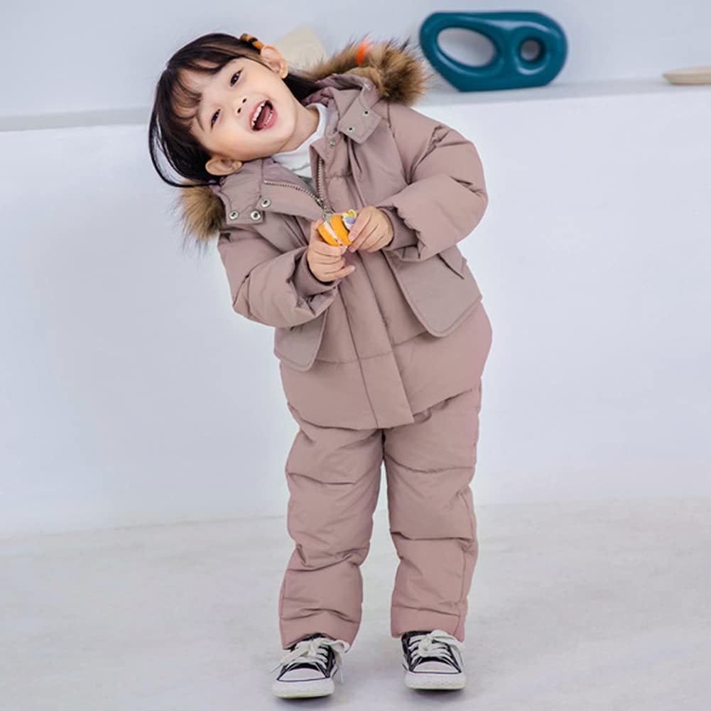 Jungen Skianzug Kinder Schneeanzug mit Pelzkragen Kapuze Mädchen Zweiteiliges Bekleidungssets Skijacke + Skihose Verdickte Winterjacke Daunenjacke Daunen Hose