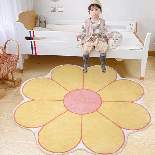 Poowe Teppich in Blumenform, waschbarer, runder Teppich, weiche florale Teppiche für Wohnzimmer,...