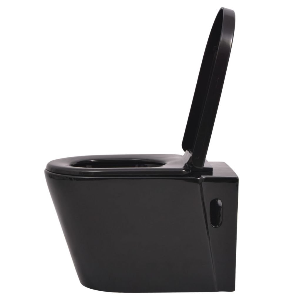 Brokky WC Sospeso in Ceramica Nera-Sanitari in Ceramica filomuro Opaco Vaso Rimless Bidet Sedile Soft-Close Chiusura rallentata MOD