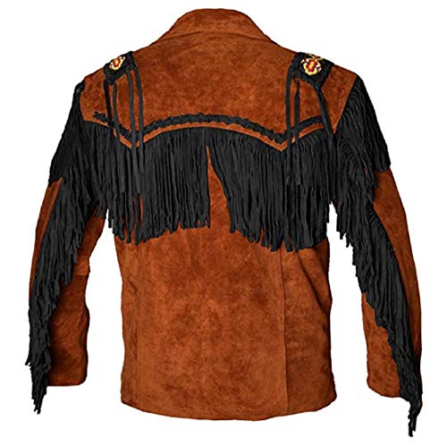 Image of LEATHERAY Western Leather Jackets for Men Cowboy Leather Jacket and Fringe Beaded Coat Suede Leather shirt