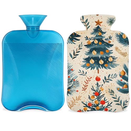 Hot Water Bottle with Soft Cover,2L Bright Xmas Tree Hot Water Bag for Hot and Cold Compress, Hand Feet Warmer, Rubber Hot or Cold Water Bottle Halloween Christmas Decorations