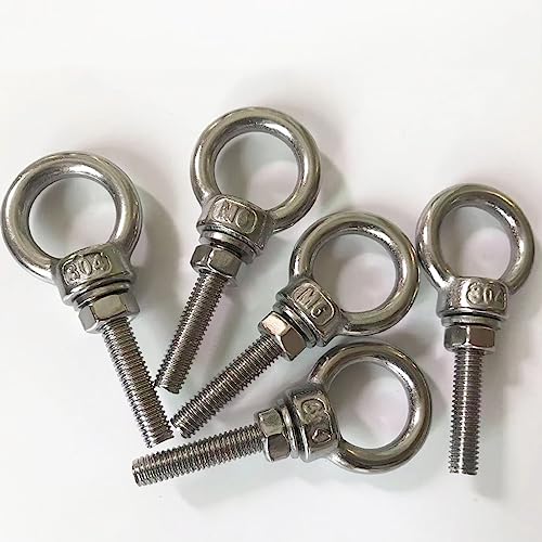 Image of Shoulder Eye Bolt, M6 Stainless Steel Eye Bolts1.2 Heavy Duty EyeBolts Screws, 5 PCS M6 (Thread Length 30mm), Accessories Include Nuts and Washers Set