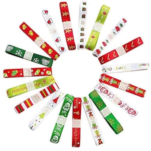 Chenkou Craft Merry Christmas 20 Yards Polyester Grosgrain Ribbon Appliques - 3/8 (10mm) Santa Ribbons Mix
