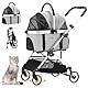 Joyfultails Hundewagen 3 in 1 Hundebuggy Bis 20kg, Hundewagen Katzenwagen Faltbarer Hundebuggy mit abnehmbarer Hundetragetasche, für kleine bis mittlere Hunde und Katzen, Grau