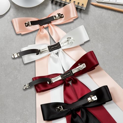 4PCS-Silky-Satin-Extra-Long-Hair-Bow-Clips-for-Women-Girls-White-Black-Red-Pink-Long-Bows-for-Hair-Tassel-Hair-Ribbon-Bow-Hair-Clip-with-20-Long-Tails-Handmade-Long-Bow-Hair-Accessories-for-Women