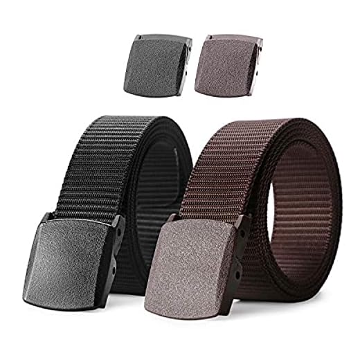 Nylon Military Tactical Men Belt 2 Pack Webbing Canvas Outdoor Web Belt with Plastic Buckle,Fits Pant up to 45 Inch, Black&Coffee