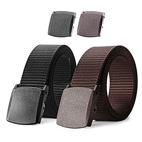 Image of JASGOOD 2 Pack Nylon Web Belt Outdoor Military Men's Metal Free Belt with TSA Plastic Buckle