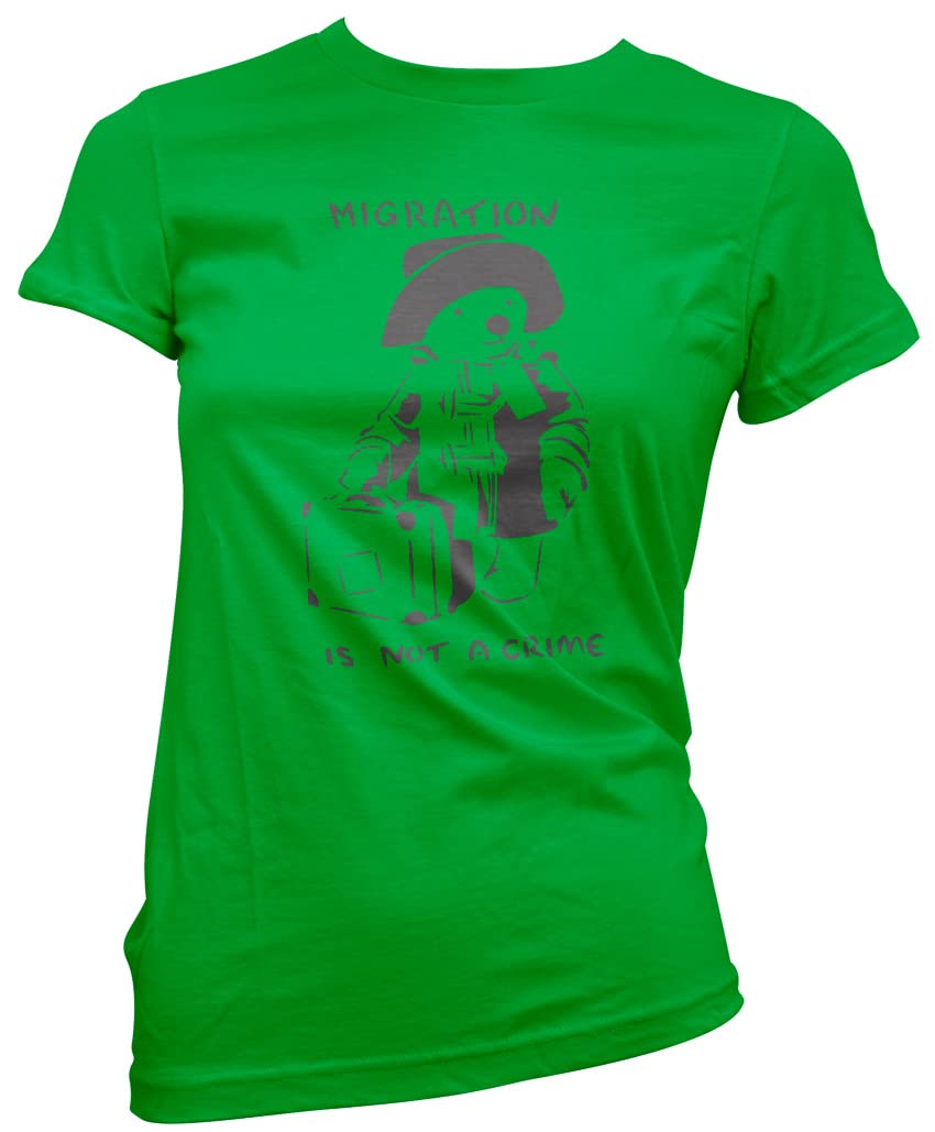 Hotscamp Women's Green Migration Is Not A Crime Banksy T-Shirt - 12