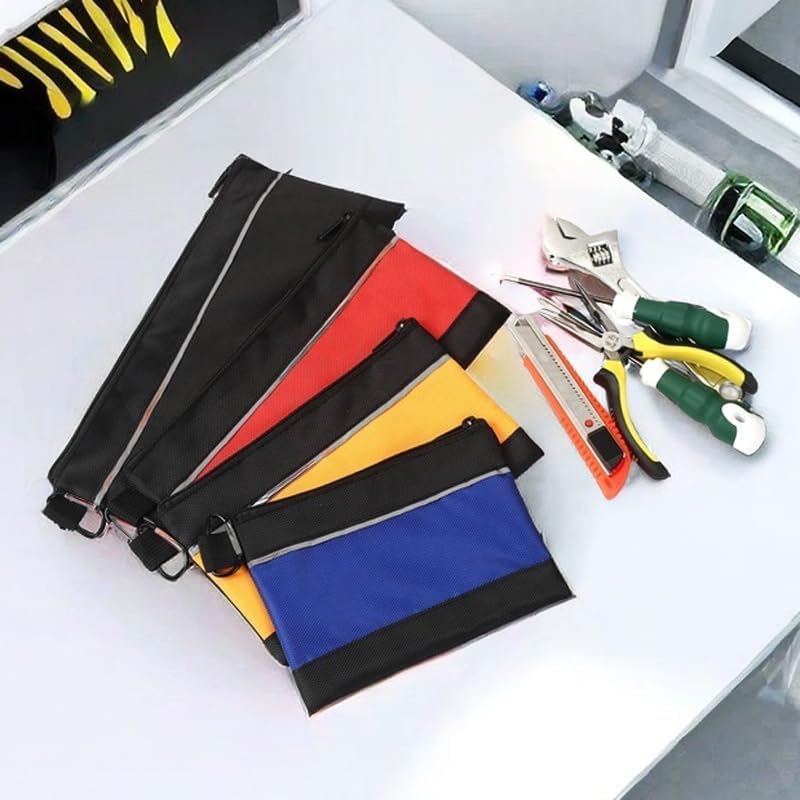 4-Pack 1680D Oxford Waterproof Tool Pouches, Heavy Duty Tool Bags with Reflective Strip & Carabiner, Zipper Tool Organizer for Contractors & DIY