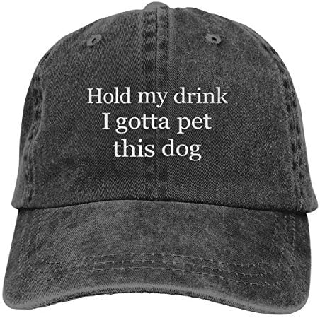 Hold My Drink I Gotta Pet This Dog Baseball Cap for Men Women Black Vintage Dad Hat Cotton Denim Adjustable Low Profile