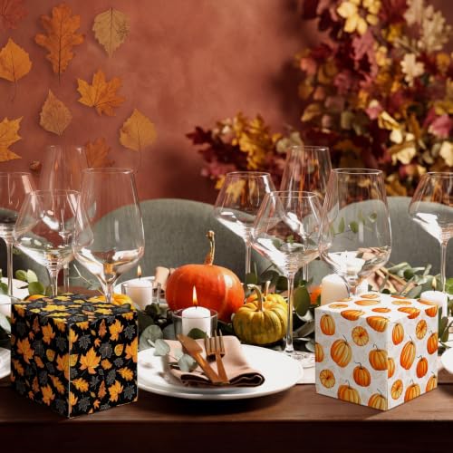 Image of Fourluoo 12 Pack Thanksgiving Pumpkin Facial Tissues Cube Face Boxes 600 Sheets 3 Ply Small Fall Square Tissues Bulk for Thanksgiving Day Autumn Harvest Car Bedroom Party Supplies