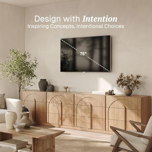 Image of BELLEZE Sideboard Cabinet with 3 Drawers, Set of 4 Modern Wood Buffet Cabinet with Arc Design, Large Fluted Sideboard with Storage for Kitchen Living Room Entryway, Camel