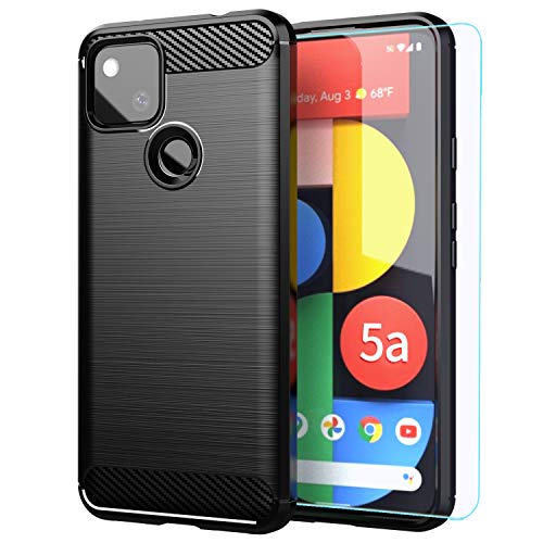 Pixel 5A case,Google 5A case with HD Screen Protector,M MAIKEZI Soft TPU Slim Fashion Non-Slip Protective Phone Case Cover for Googel Pixel 5A (Black Brushed TPU)