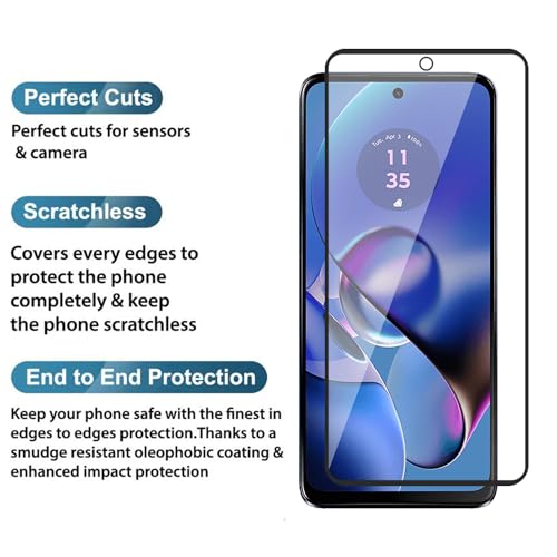 Image of POPIO Tempered Glass Screen Protector Compatible For Motorola Moto G64 (Black) Cellphone With Edge To Edge Coverage And Easy Installation Kit