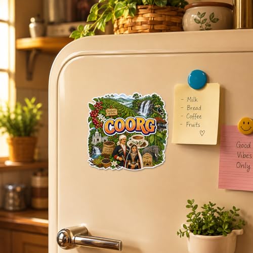Image of Zesta Wooden Fridge Magnets Set | Refrigerator Decor Magnets for Kitchen | India Souvenir Fridge Magnet Collection | Wooden Magnet for Fridge Door Decoration (Coorg)