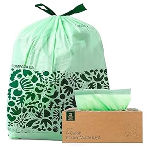 Cleanomic Compostable* Trash Bags with Drawstring (13 Gallon, 25 Units, Tall), BPI Certified For Kitchen Compost