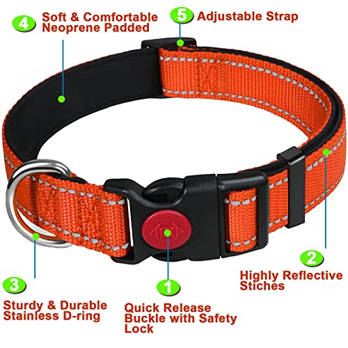 ATETEO Reflective Dog Collar,Padded Breathable Soft Neoprene Nylon Pet Collar Adjustable for Extra Large Dogs,Orange,L: 17.7-27.5 inch - Image 2