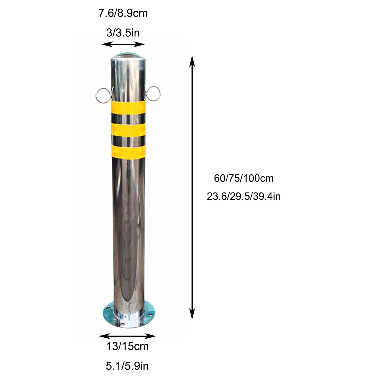 Bolardo de seguridad para entrada de vehículos, poste de protección de acero para estacionamiento, seguridad vial en garajes, color plata (1 unidad), 7,6 * 60 cm / 3 * 23,6 pulgadas