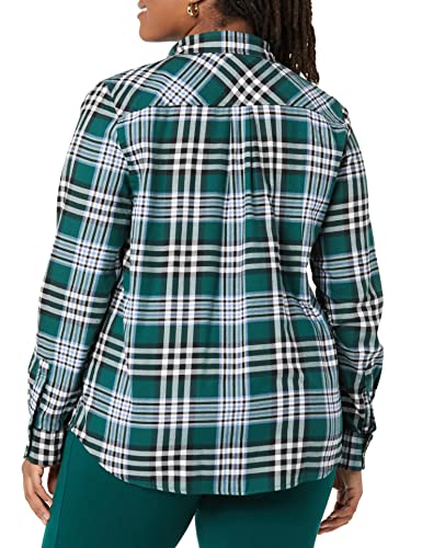 Image of Amazon Essentials Women's Regular-Fit Long-Sleeve Lightweight Plaid Flannel Shirt with Brushed Finish, Shirttail Hem