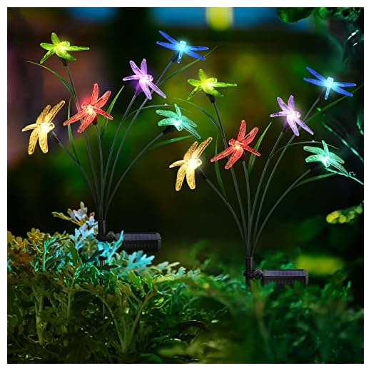BEIDOULU Solar Garden Lights Solar Lights Outdoor Waterproof 2 Pack Solar Dragonfly Lights Sway by Wind Solar Yard Lights Outdoor Decorative for Pathway Patio Lawn Party Decor