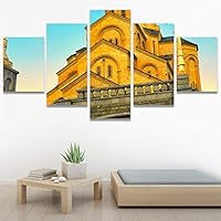 SIGNWIN 5 Panel Canvas Wall Art Modern Art Architecture & Maps Building Contemporary Expressive Multicolor Photography for Home Decorations Ready to Hang - 60