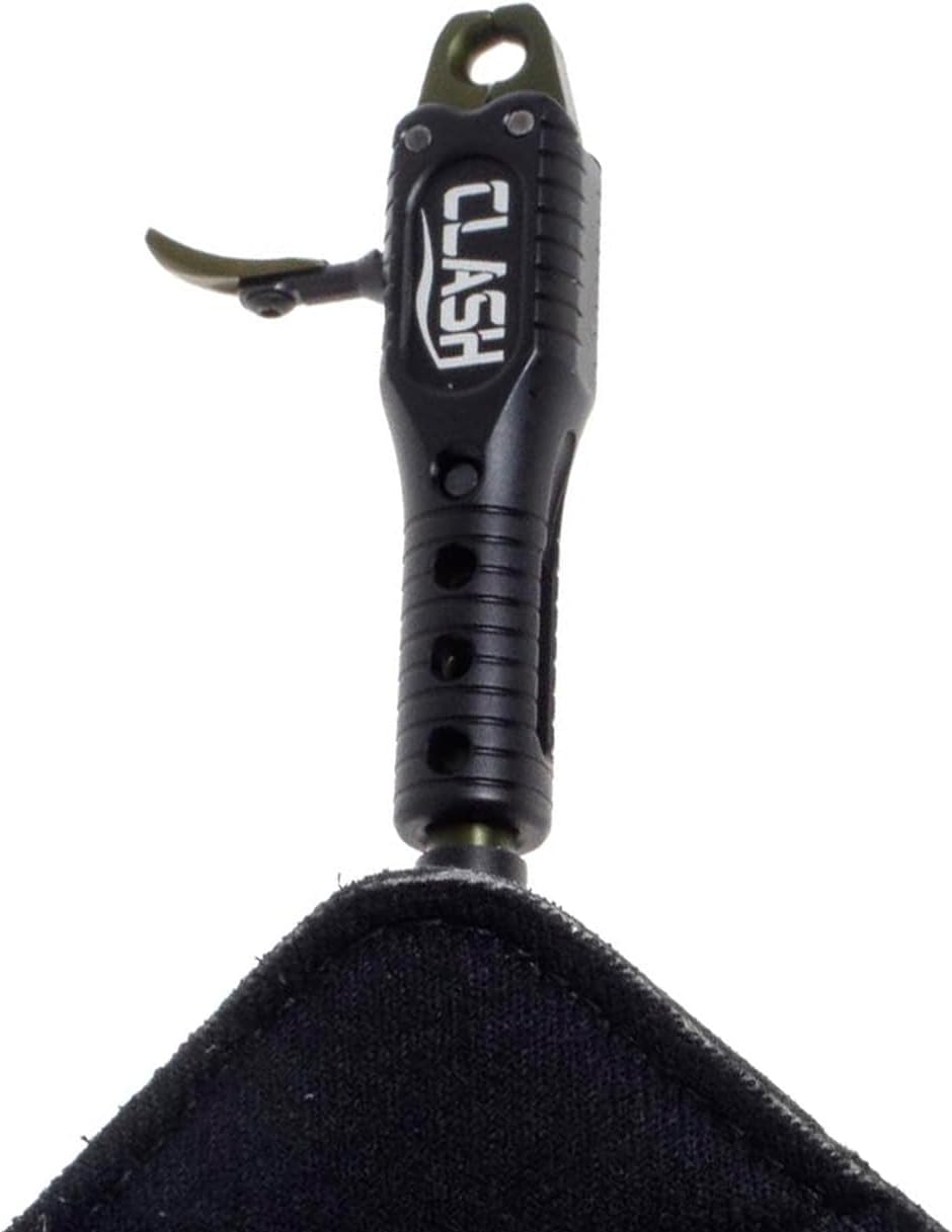 B3 Archery Clash Dual-Caliper Roller-Sear Fully Radiused Springless Archery Compound Bow Arrow Wrist Strap Release Aid w/Auto Close Jaws & Trigger, Adjustable Travel - Black, Swivel Stem Connector