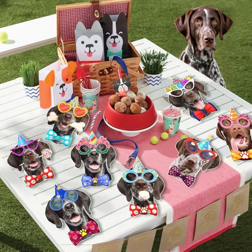 Image of German Shorthaired Pointer Dog Birthday Garland, Photographic GSP Faces Birthday Banner, Funny German Shorthaired Dog Bday Party Bunting Decoration