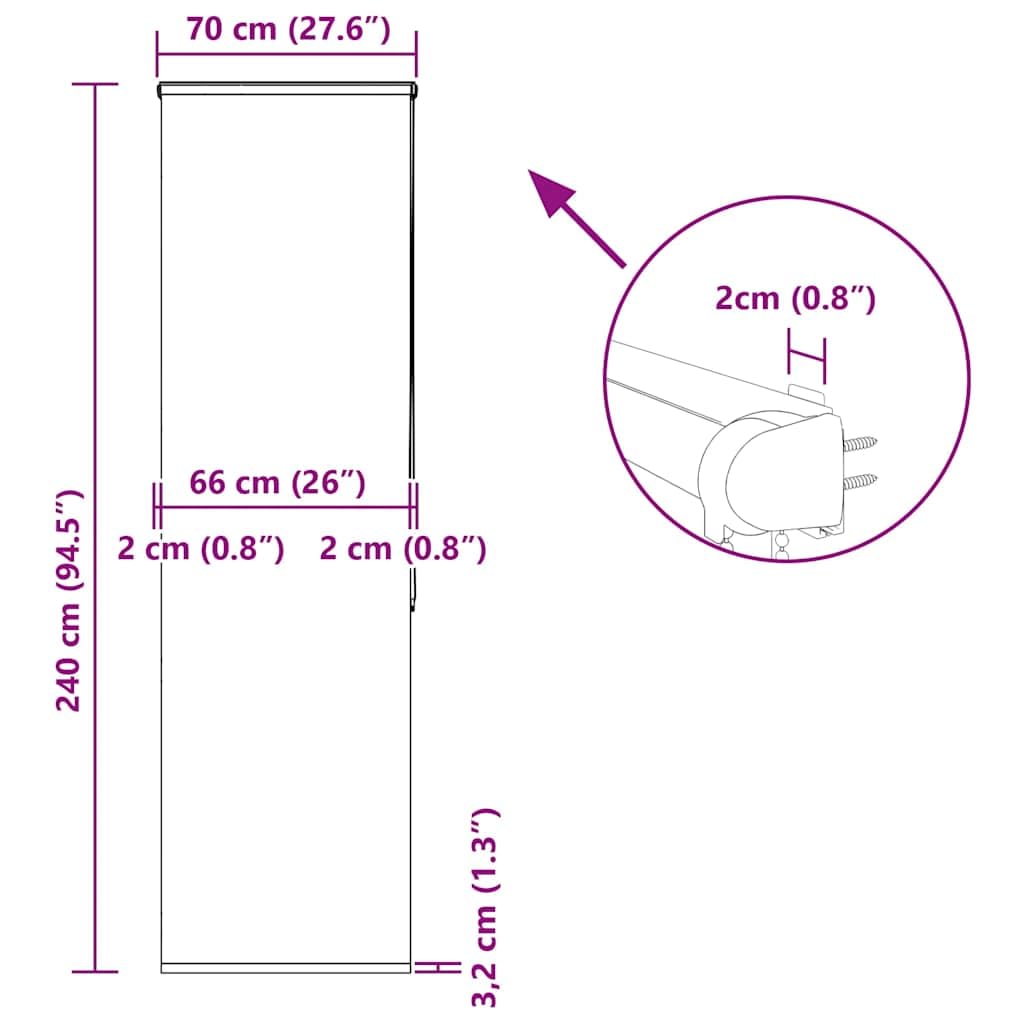 Cortina de ducha enrollable con casete de 70 x 240 cm, ancho de la tela 66 cm, material PEVA impermeable, con conector de cadena, ahorra espacio, opaco, ideal para baño, fácil de limpiar