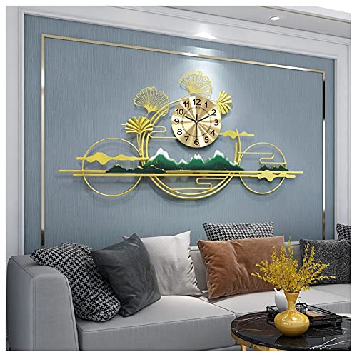 Grande horloge murale silencieuse pour salon moderne : métal doré 103cm
