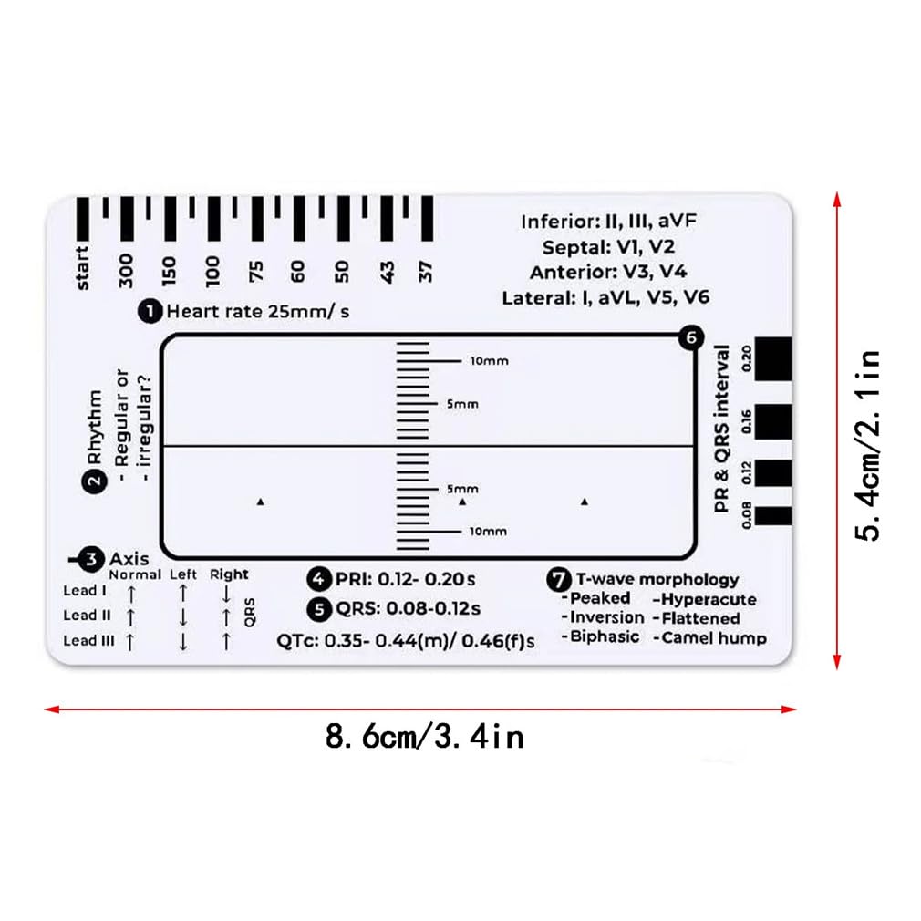 2 sztuki linijki EKG z 7 krokami, karta linijki EKG przezroczyste narzędzie pomiarowe EKG, 7-stopniowa interpretacja EKG/EKG, narzędzie pomiarowe dla rodzin, studentów, ratowników medycznych