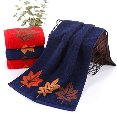 Simple Solid Color Maple Leaf Pattern Cotton Washcloth Home Grooming Towel Bathroom Bath Towel Couple Wedding Gift(E)