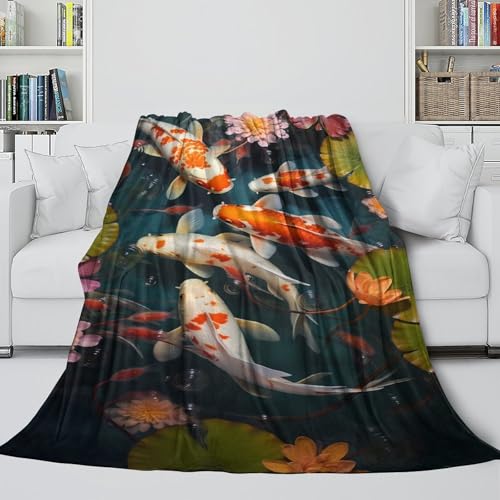 Couverture Koi Fish Pond en microfibres doux de 150x200cm pour canapé