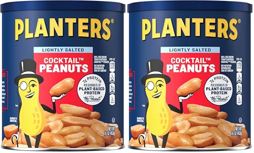 Image of PLANTERS Dry Roasted Peanuts, Plant-Based Protein, Lightly Salted, Peanut Snack, 16 Oz Jar (Pack of 2)