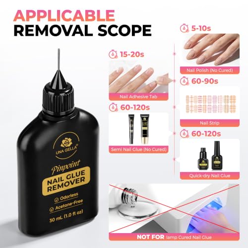Image of UNA GELLA 30ML*2PCS Nail Glue Remover for Press On Nails Pinpoint Tip | Acetone-Free Quick&Gentle Soak-Off Semi Solid Gel Nail Glue (Lamp-Free) for Home DIY Nail Art & Salon Use, Not for U /V Gel