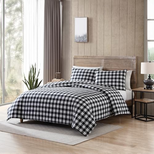 Image of Eddie Bauer - King Duvet Cover Set, Cotton Reversible Bedding, Buffalo Plaid Bedding Set (Black Check, King)