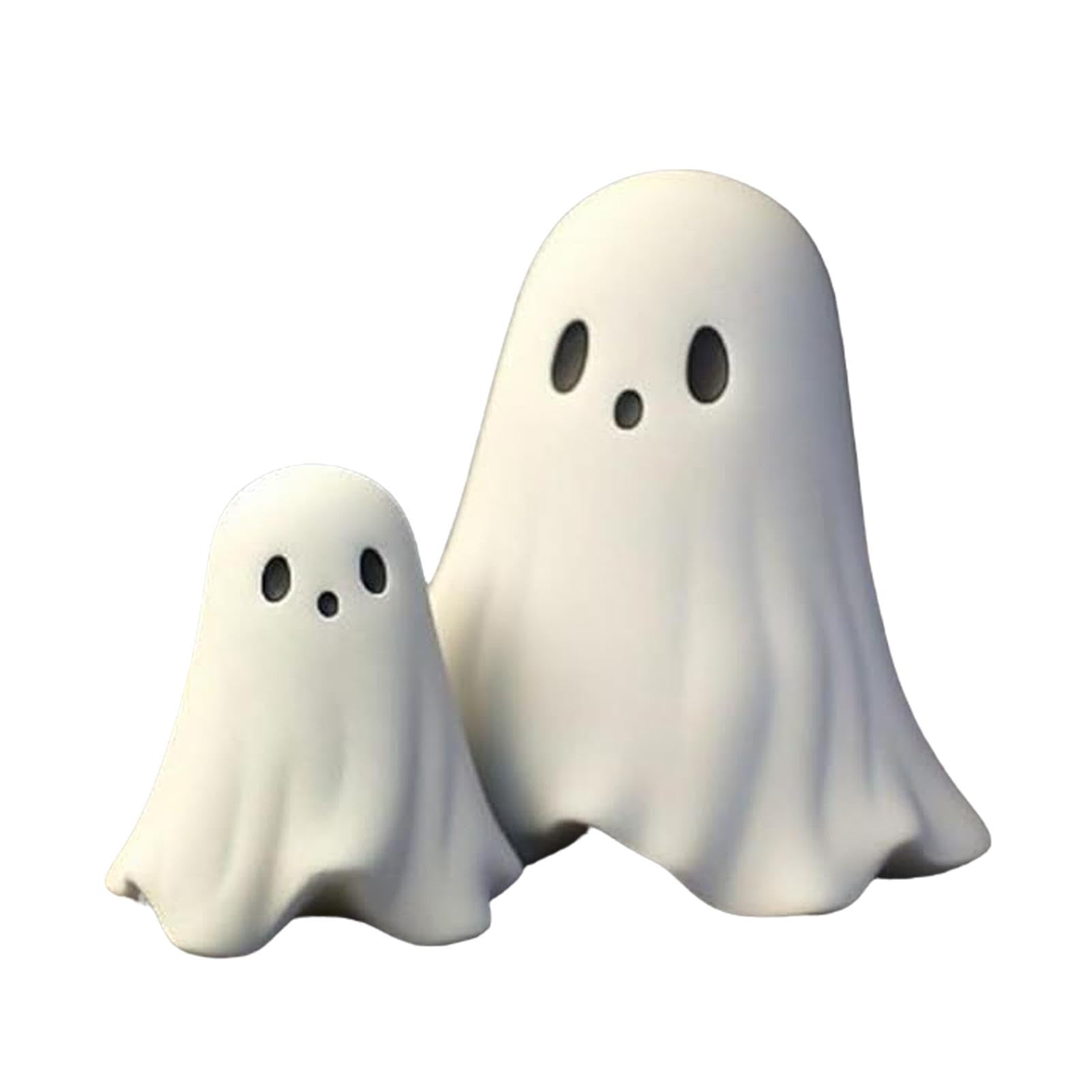 Qikam A Pair Of Ghosts Cute Ghost Statue With Love/Pumpkin/Bat | Halloween Ornaments And Figurine | Ghost Decor For Home