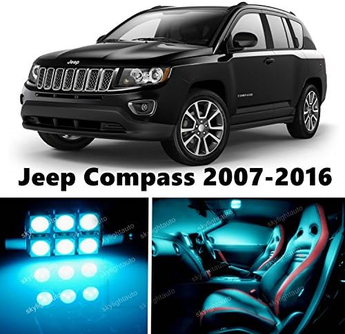 skylightauto 10pcs LED Premium ICE Blue Light Interior Package Deal for Jeep Compass 2007-2017