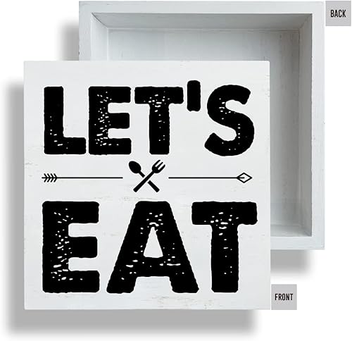 Miniatura 3 de Letrero de madera con texto en inglés "Let's Eat" de granja con texto en inglés "Let's Eat", moderno bloque de madera, letrero de mesa para comedor,