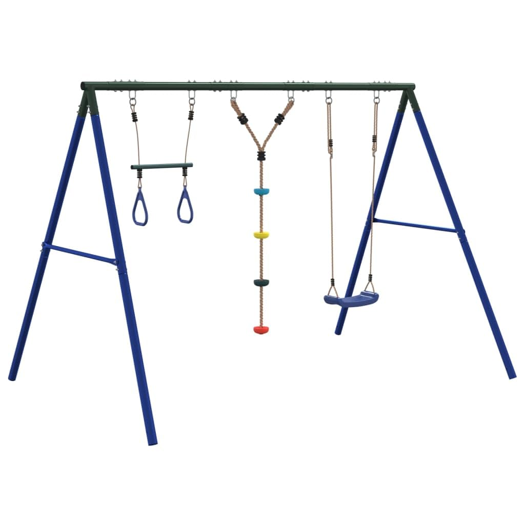 Juego de columpio Mangloder con estructura de trepador, columpio de jardín, trapecio, escalera de cuerda y asiento para niños al aire libre, construcción de metal resistente, herramienta de juego