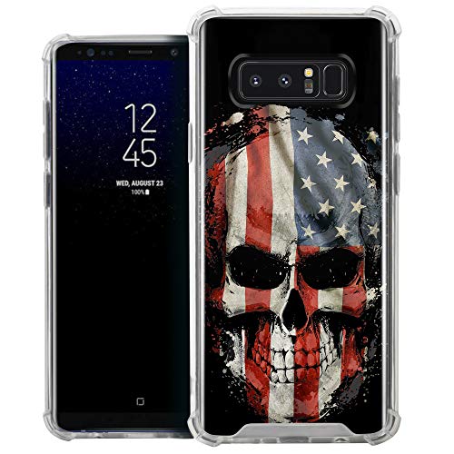 CasesOnDeck Bumper Case Compatible with [Samsung Galaxy Note 8][MAX Clarity] Crystal Clear Reinforced Corners TPU Bumper Light and Slim (USA Skull)
