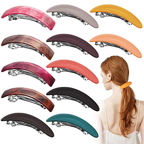 12 Pieces Women Matte Hair Barrettes Retro Automatic Hair Clips Snap Hair Barrettes Ponytail Holders for Women Girls Thick Medium Hair Daily Wearing