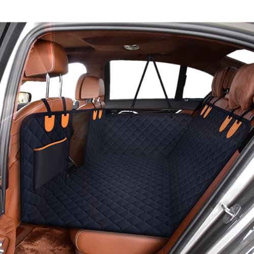 Large Backseat Cover for Dogs, Car Seat Extender Hard Bottom, Waterproof, Supports 420lb. Heavy Duty Hammock. Back Seat Extender for Dog. Hard Bottom Car Seat Cover for Dogs by TrioGato (Dark Black)
