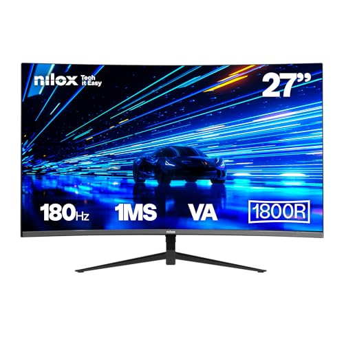 Nilox NXM27FHD18001 Monitor Curvo 27", VA, Pantalla Gaming 180Hz, Monitor PC con Reducción de Luz Azul, Conexiones HDMI y DP