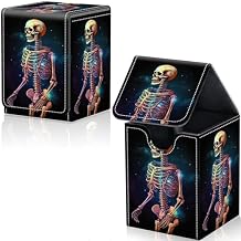 Card Deck Box for Trading Cards, MTG Deck Box Fits 100+ Single Sleeved Cards, PU Leather Strong Magnet Card Deck Case Holder for Magic Commander TCG CCG, Skeleton