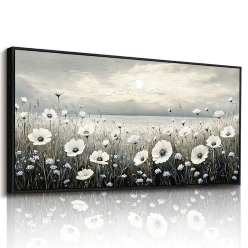 Kinetrix Black and White Wall Decor, Framed Canvas Wall Art Modern 24x48in