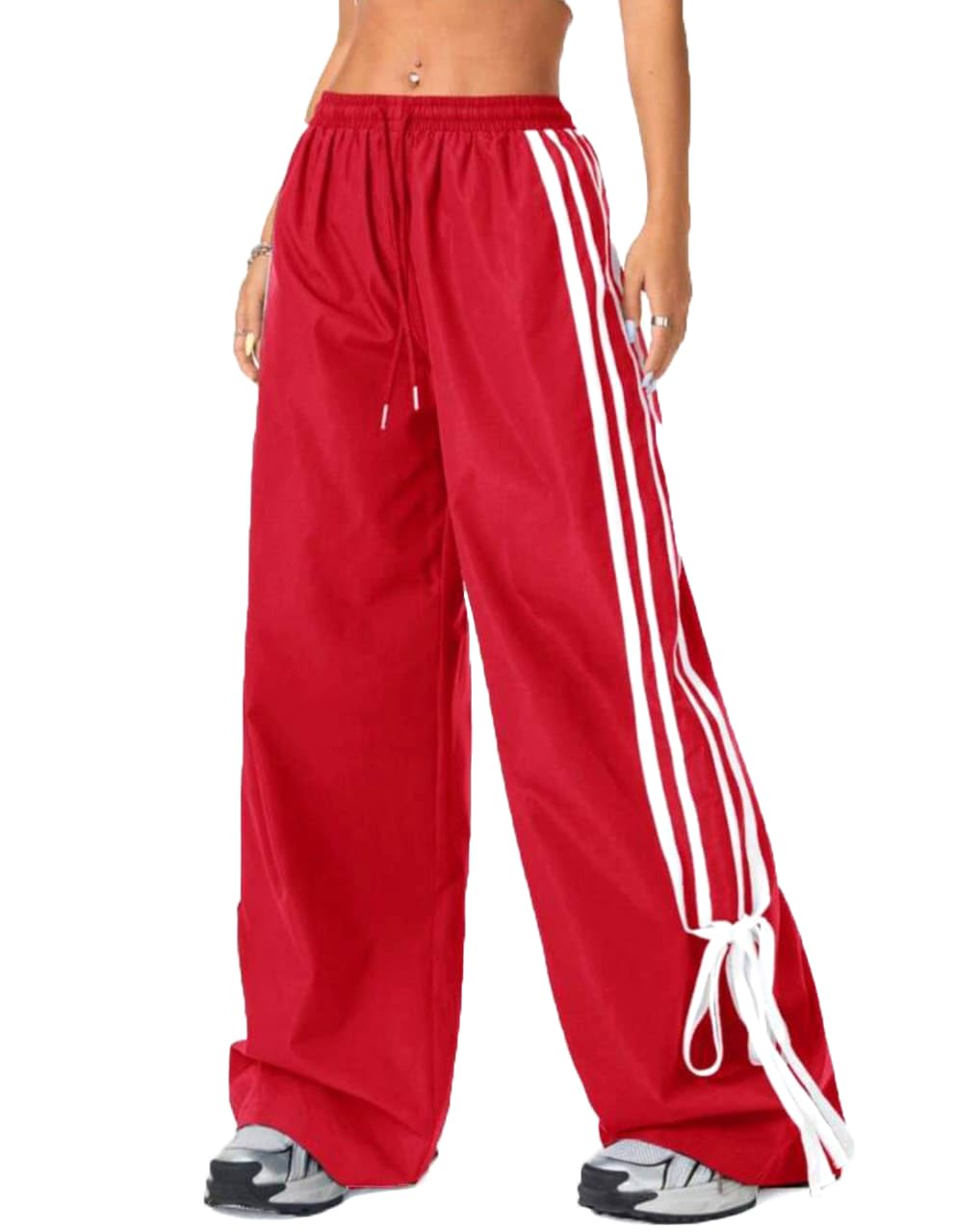 h r fashion Women's Athletic Track Pants, Grey with White Stripes, Wide Leg Style | Women Lower/Pyjama | Lounge Pants | Loose Fit Trackpants | Gym/Yoga/Casual Wear Trousers-picture-36