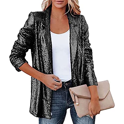 Yokbeer Damen Eleganter Langarm-Blazer mit Pailletten-Design, Schmales...