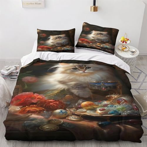 Parure de lit chat 3D housse de couette 220x240 king size microfibre douce - 4